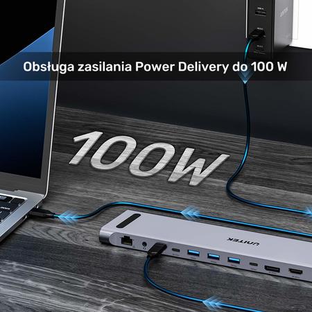 Unitek Stacja dokująca KVM z funkcją podstawki, potrójne wyjście 4K, USB-C, MST, HDMI 2.0 (D1106AGY01)