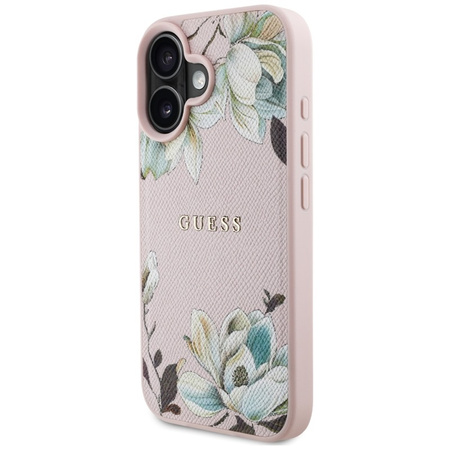 Guess Grained Printed Flower Pattern MagSafe - Etui do iPhone 16 (różowy) (GUHMP16SPGNMPLMP)