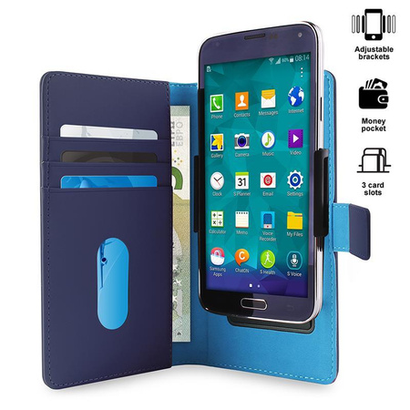 PURO Smart Wallet - Uniwersalne etui z uchwytem do robienia zdjęć z kieszonkami na karty i pieniądze, rozmiar XL (niebieski) (UNIWALLET3BLUEXL)