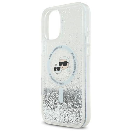 Karl Lagerfeld Liquid Glitter Karl & Choupette Head MagSafe - Etui iPhone 16 Plus (przezroczysty) (KLHMP16MLGKCSGH)