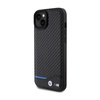 BMW Leather Carbon Blue Line - Etui iPhone 15 Plus (czarny) (BMHCP15M22NBCK)