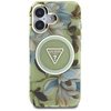 Guess Glitter Flowers Triangle Buttons MagSafe - Etui do iPhone 16 zielony (GUHMP16SHFLPEDN)