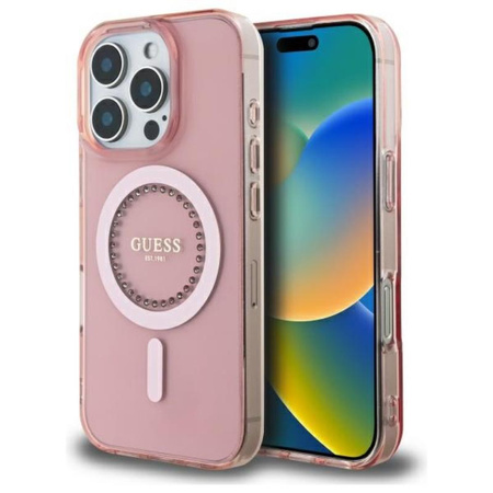 Guess IML Rhinestones MagSafe - Etui iPhone 16 Pro Max (różowy) (GUHMP16XPFTDTEP)