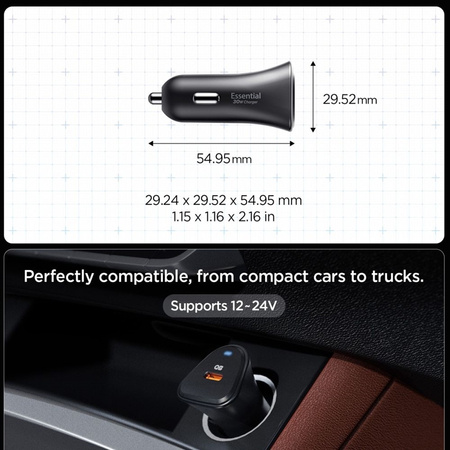 Spigen Essential EV301 - Ładowarka samochodowa USB-C PD 3.0 PPS 30W (Czarny) (ACP08699)