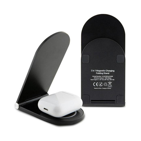 Karl Lagerfeld Choupette MagSafe - Składana ładowarka indukcyjna 2w1 z MagSafe do iPhone i AirPods 15W (czarny) (KLDCRFALCHNK)