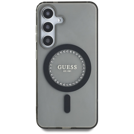 Guess Rhinestones Printed Classic Logo MagSafe - Etui do Samsung Galaxy S25 (czarny) (GUHMS25SPFTDTEK)