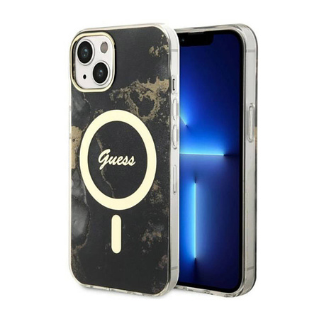 Guess Golden Marble MagSafe - Etui iPhone 14 Plus (Czarny) (GUHMP14MHTMRSK)