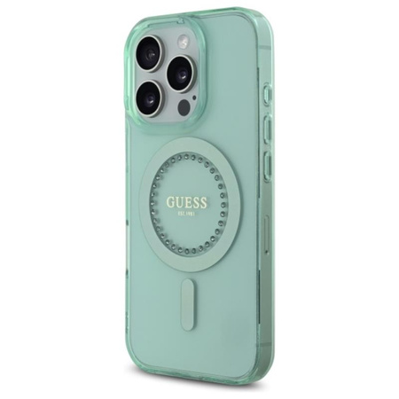 Guess IML Rhinestones MagSafe - Etui iPhone 16 Pro Max (zielony) (GUHMP16XPFTDTEN)