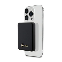 Guess Metal Script Logo MagSafe - Power Bank indukcyjny 5000 mAh 15W MagSafe (czarny) (GUPBM5ALGSGK)