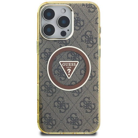 Guess IML Metal Glitter 4G Circle Triangle MagSafe - Etui do iPhone 16 Pro (brązowy) (GUHMP16LHG4PRTGW)