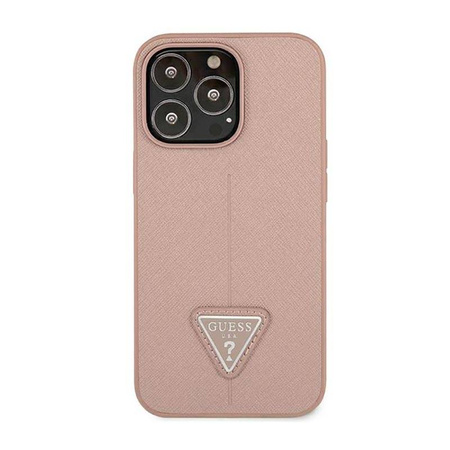Guess Saffiano Triangle Logo Case – Etui iPhone 14 Pro (różowy) (GUHCP14LPSATLP)