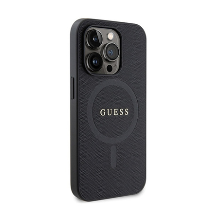 Guess Saffiano MagSafe - Etui iPhone 14 Pro (czarny) (GUHMP14LPSAHMCK)