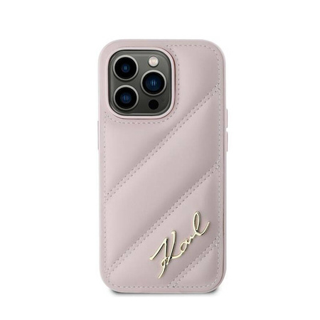 Karl Lagerfeld Diagonal Quilted Script - Etui iPhone 14 Pro Max (różowy) (KLHCP14XPQDSMGP)