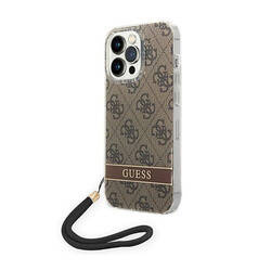 Guess 4G Print Cord - Etui ze smyczką iPhone 14 Pro (brązowy) (GUOHCP14LH4STW)
