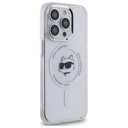 Karl Lagerfeld IML Metal Choupette Head MagSafe - Etui iPhone 14 Pro (biały) (KLHMP14LHLSCHH)