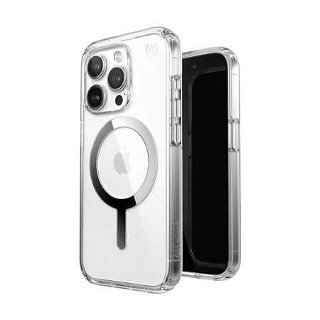 Speck Presidio Perfect-Clear MagSafe - Etui iPhone 15 Pro (Clear / Chrome Finish / Serene Silver) (150559-3240)
