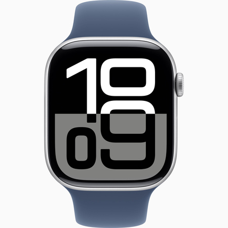 Apple Watch Series 10 GPS + Cellular 46mm Koperta z aluminium w kolorze srebrnym, pasek sportowy w kolorze denim - S/M (MWY03ET/A)