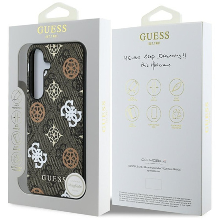 Guess 4G Printed Colored Peony Pattern MagSafe - Etui do Samsung Galaxy S25 (brązowy) (GUHMS25SP4PWPW)