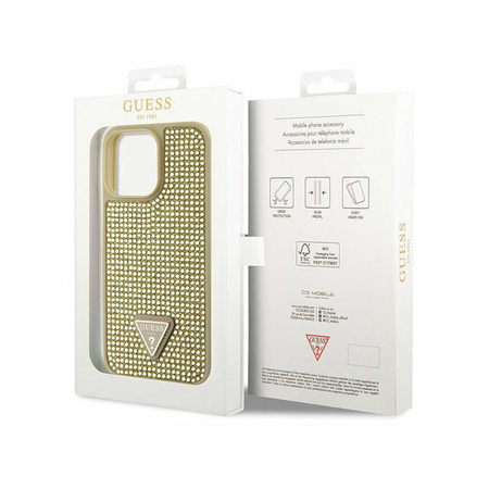 Guess Rhinestone Triangle - Etui iPhone 14 Pro Max (złoty) (GUHCP14XHDGTPD)
