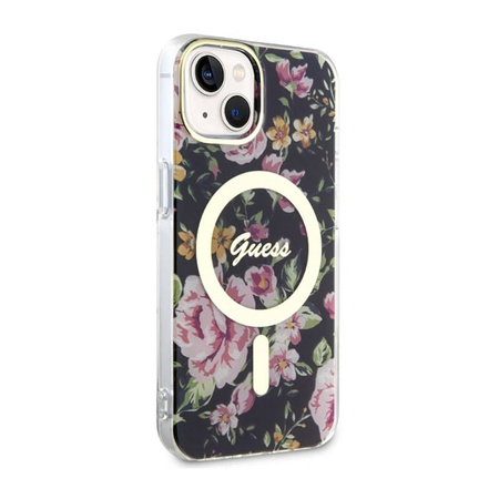 Guess Flower MagSafe - Etui iPhone 14 (Czarny) (GUHMP14SHCFWSK)