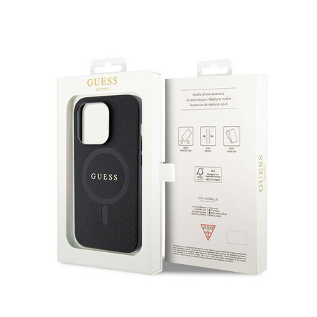 Guess Saffiano MagSafe - Etui iPhone 15 Pro (czarny) (GUHMP15LPSAHMCK)