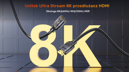 Unitek przedłużacz HDMI (M) - HDMI (F) 2.1, 8K 1m (C11091AGY01-1M)