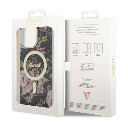 Guess Flower MagSafe - Etui iPhone 14 Pro Max (Czarny) (GUHMP14XHCFWSK)