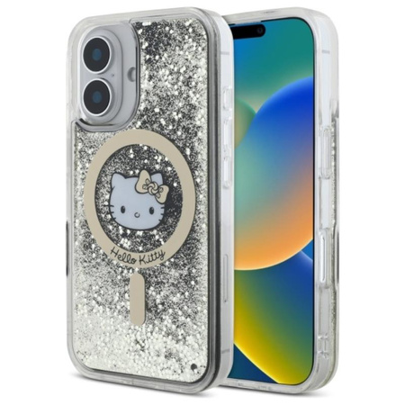 Hello Kitty Liquid Glitter Fever MagSafe - Etui iPhone 16 (czarny / złoty) (HKHMP16SLGDIK)