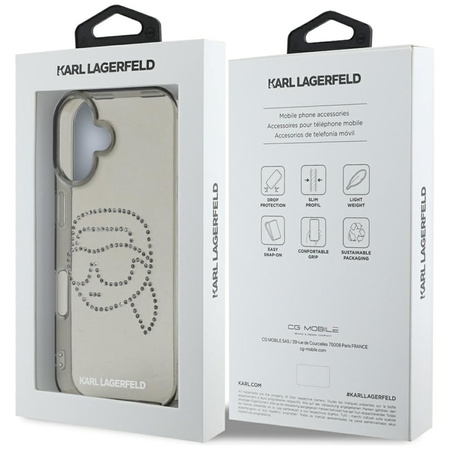 Karl Lagerfeld IML Rhinestones Karl Head - Etui do iPhone 16 (czarny) (KLHCP16SHKHDCELK)