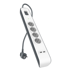 Belkin Listwa zasilająca przeciwprzepięciowa 525J, 4 gniazda Schuko, 2x USB-A, 2m (BSV401VF2M-V2)