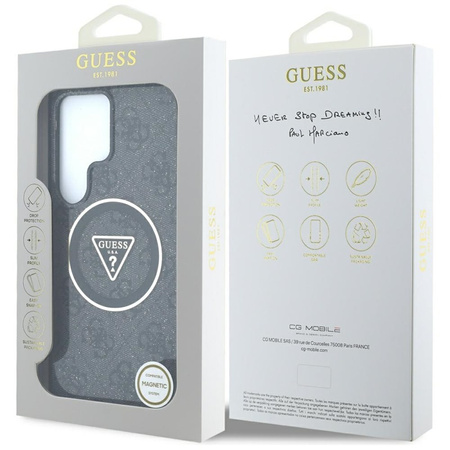 Guess 4G Glitter Triangle Buttons MagSafe - Etui do Samsung Galaxy S25 Ultra (czarny) (GUHMS25LHG4PRTGK)