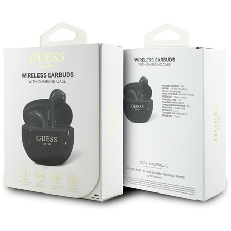 Guess Glossy Effect Egg Shape Printed Classic Logo - Słuchawki Bluetooth TWS + etui ładujące (czarny) (GUTWSOGELEK)