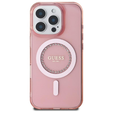 Guess IML Rhinestones MagSafe - Etui iPhone 16 Pro Max (różowy) (GUHMP16XPFTDTEP)