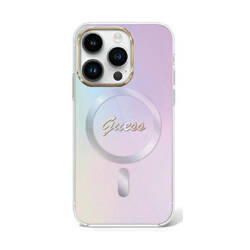 Guess IML Iridescent MagSafe - Etui iPhone 15 Pro (fioletowy) (GUHMP15LHITSU)