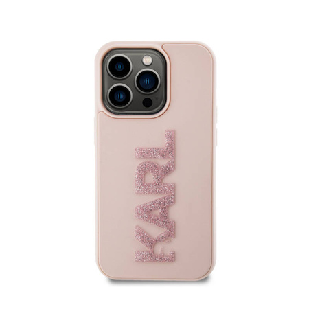 Karl Lagerfeld 3D Rubber Glitter Logo - Etui iPhone 15 Pro (różowy) (KLHCP15L3DMBKCP)