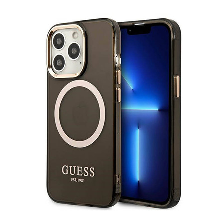 Guess Gold Outline Translucent MagSafe - Etui iPhone 13 Pro (czarny) (GUHMP13LHTCMK)