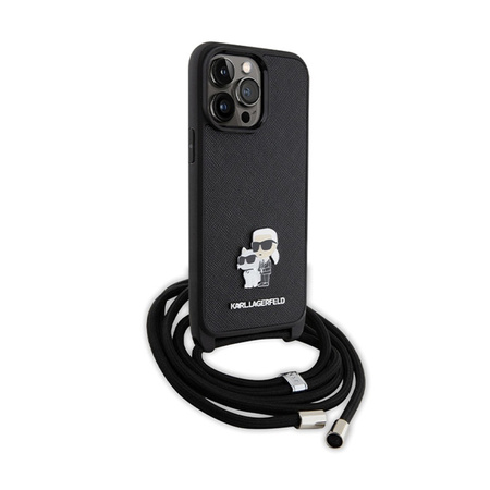 Karl Lagerfeld Crossbody Saffiano Metal Pin Karl & Choupette - Etui iPhone 14 Pro Max (czarny) (KLHCP14XSAKCPSK)