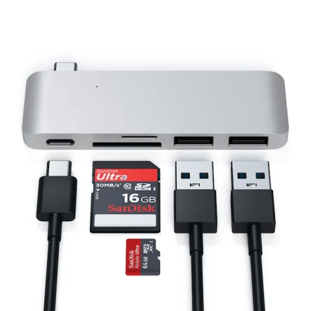 Satechi Hub z USB-C na 2x USB, SD, microSD - Srebrny (ST-TCUPS)