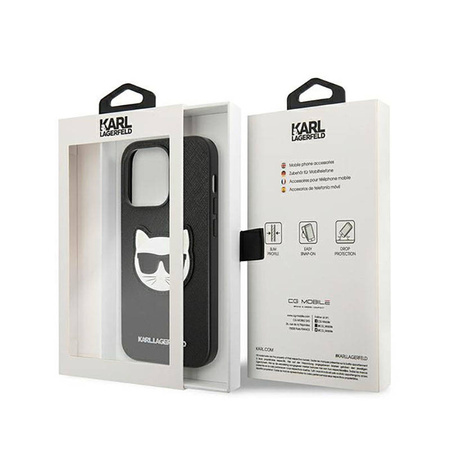 Karl Lagerfeld Saffiano Choupette Head Patch Case - Etui iPhone 14 Pro Max (czarny) (KLHCP14XSAPCHK)