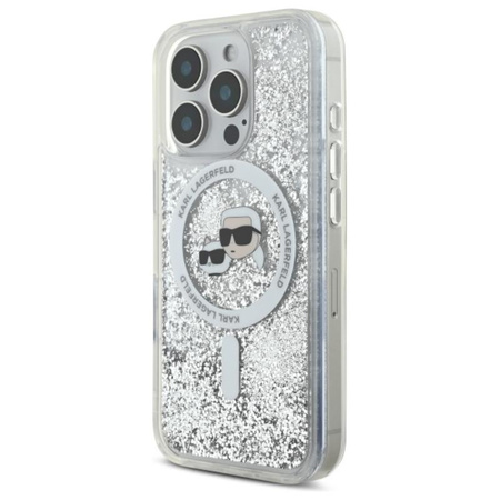 Karl Lagerfeld Liquid Glitter Karl & Choupette Head MagSafe - Etui iPhone 16 Pro (przezroczysty) (KLHMP16LLGKCSGH)