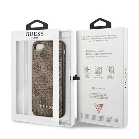 Guess 4G Metal Gold Logo – Etui iPhone SE 2022 / SE 2020 / 8 / 7 (brązowy) (GUHCI8G4GFBR)