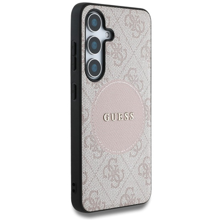 Guess 4G Round Patch Classic Logo MagSafe - Etui do Samsung Galaxy S25 (różowy) (GUHMS25SP4PGRSGP)
