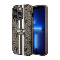 Guess 4G Printed Stripes MagSafe - Etui iPhone 14 Pro Max (Brązowy) (GUHMP14XP4RPSW)