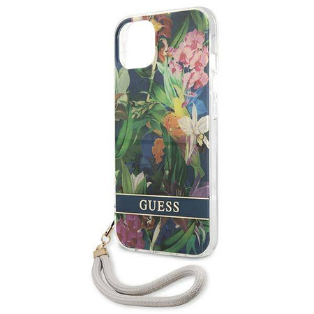 Guess Flower Cord - Etui ze smyczką iPhone 13 mini (Blue) (GUHCP13SHFLSB)