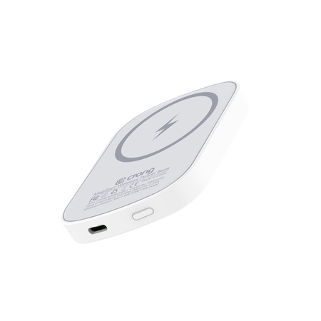 Crong MagSpot Power Bank - Bezprzewodowy power bank ultra slim z MagSafe 5000mAh, USB-C 20W PD (biały) (CRGMSPB5K1WHT)