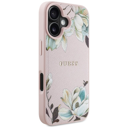 Guess Grained Printed Flower Pattern MagSafe - Etui do iPhone 16 (różowy) (GUHMP16SPGNMPLMP)