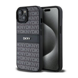 DKNY Leather Mono Stripe & Metal Logo - Etui iPhone 15 Plus / 14 Plus (czarny) (DKHCP15MPRTHSLK)