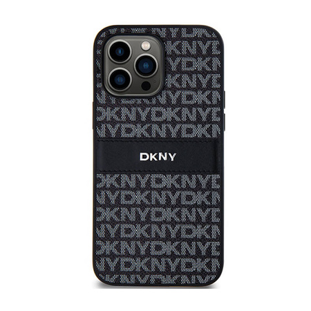 DKNY Leather Mono Stripe & Metal Logo - Etui iPhone 14 Pro Max (czarny) (DKHCP14XPRTHSLK)