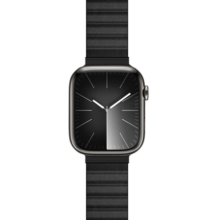 Crong Eclipse - Skórzany pasek magnetyczny Apple Watch 44/45/46/49 mm (czarny) (CRG-44ECL-BLK)