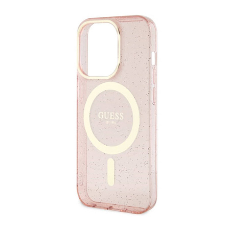Guess Glitter Gold MagSafe - Etui iPhone 14 Pro (Różowy) (GUHMP14LHCMCGP)